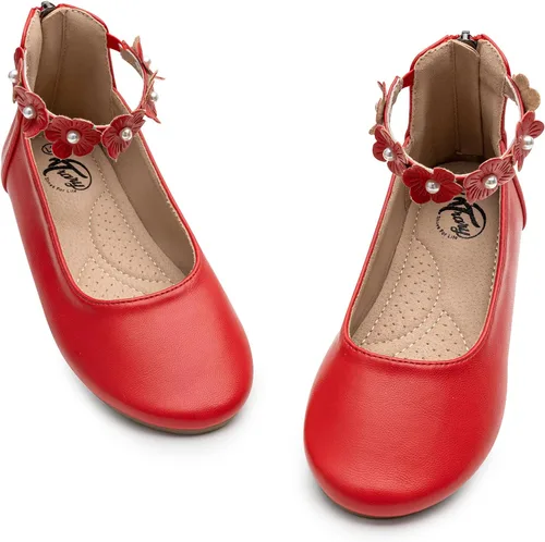 Vista 6 de Trary Zapatos de vestir para niñas con correa de tobillo, zapatos Mary Jane para niña, zapatos planos de ballet para niños pequeños, niños grandes