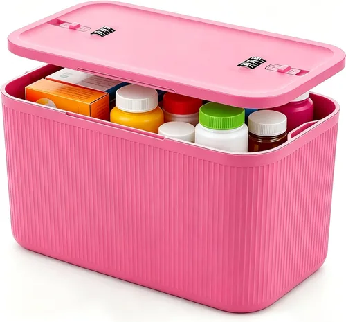 Vista 13 de Caja de bloqueo de medicina pequeña con código para aperitivos, medicamentos, almacenamiento de teléfono móvil, caja de bloqueo de teléfono Crema