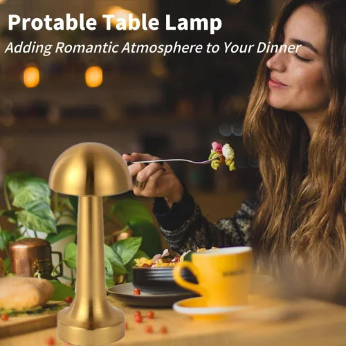Vista 3 de Lámpara de mesa táctil de noche, luz nocturna recargable inalámbrica, funciona con pilas, lámpara de escritorio LED con 3 niveles de brillo para Oro