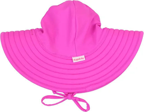 Vista 7 de RuffleButts® - Sombrero de playa con visera ancha y protección solar UPF 50+ para bebés y niñas 80% Nylon 20% Spandex, Reversible Polka Dots Banana