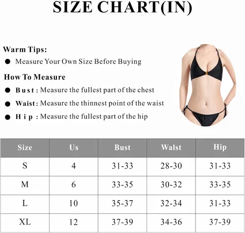 Vista 3 de OWICA Bikini negro, bikini triangular conjunto de lazos con hebilla frontal, tanga bikini traje de baño de mujer lazos laterales