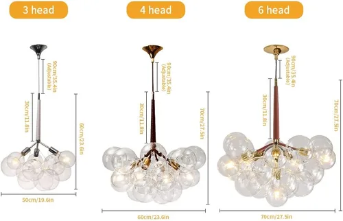 Vista 5 de Lámpara de techo moderna de 3 luces con 9 burbujas de cristal, lámpara colgante para escaleras, sala de estar, vestíbulo, entrada, sala de reuniones