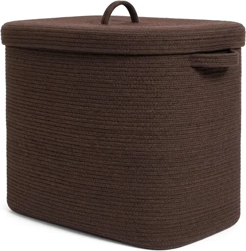 Vista 21 de Cottonphant - Cesta rectangular extragrande de cuerda con tapa, 22 x 14 x 18 pulgadas, cesta decorativa de almacenamiento de mantas, baúl de algodón