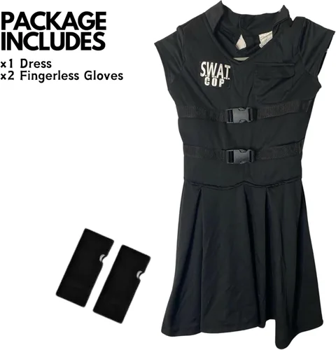 Vista 4 de S.W.A.T - Disfraz de niña S (4-6) Todo negro y divertido traje de diseño, perfecto para Halloween, fiestas de disfraces y más 1 juego