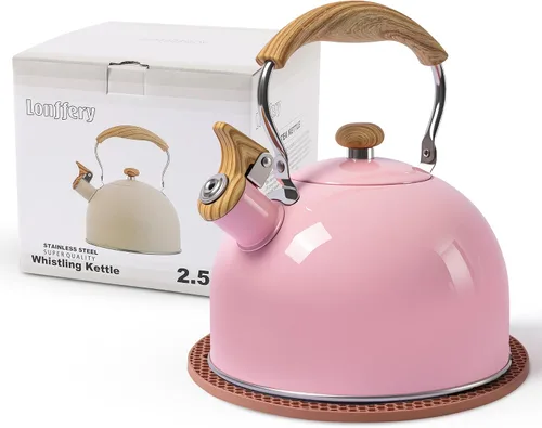 Vista 9 de LONFFERY Tetera para estufa, hervidor de té silbante de 2.5 cuartos de galón, con mango plegable de acero inoxidable de grado alimenticio