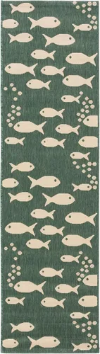 Vista 35 de SAFAVIEH Alfombra lavable para exteriores, colección Patio de 2.3 x 12 pies, color azul y beige, no desprende pelusa y fácil de limpiar, ideal