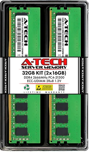 Vista 21 de A-Tech Servidor 4GB DDR4 2133MHz PC4-17000 ECC UDIMM 1Rx8 Rango único 1.2V ECC sin búfer DIMM 288-Pin Server & Workstation RAM módulo