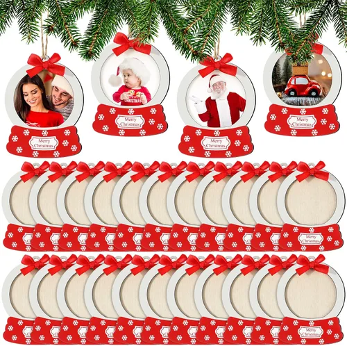 Vista 8 de Blulu 24 piezas de adorno de fotos de la primera Navidad del bebé 2025 marcos de fotos de Navidad a granel marcos de fotos colgantes de madera