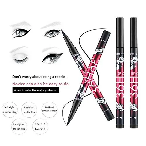 Vista 3 de 2pcs 36H Lápiz Delineador de Ojos Negro Larga Duración Impermeable Líquido Delineador de Ojos Pluma Natural Delineador