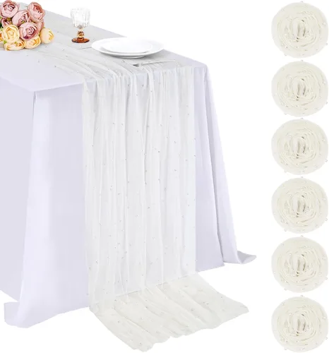 Vista 24 de LuoluoHouse Camino de Mesa de Perla para Centros de Mesa de Boda: Camino de Mesa de Perla de 10 pies, Decoración de Mesa de 29x120 Pulgadas de Tul