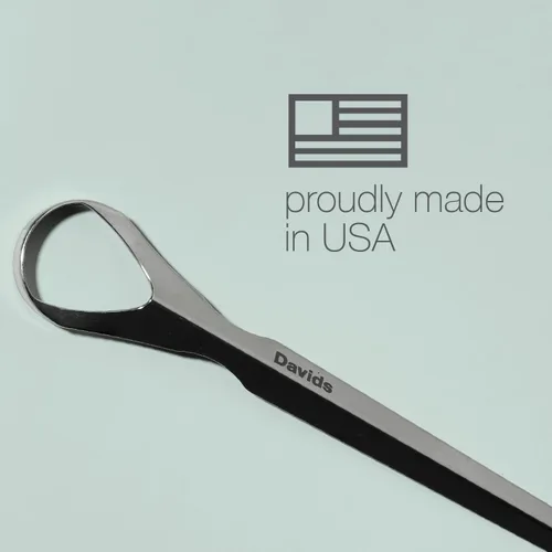 Vista 5 de Davids Raspador de lengua para adultos y niños, raspador de lengua profesional de acero inoxidable 100% de grado médico, fabricado en Estados Unidos