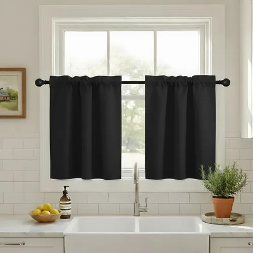 Vista 12 de NICETOWN Cortinas Opacas Cortas - Tratamiento de Ventana con Aislamiento Térmico, Niveles de Cortina Pequeños para Sala de Estar/Cocina, 2 Paneles