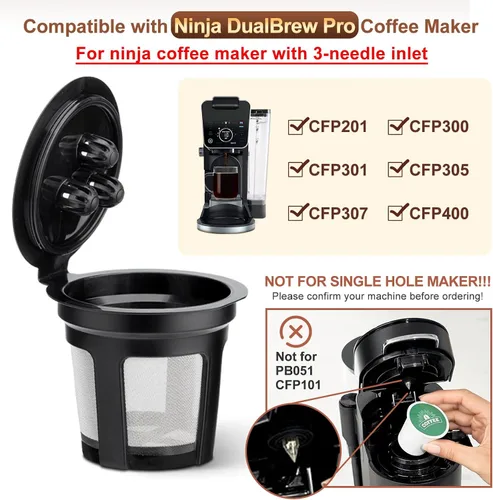 Vista 3 de Paquete de 5 cápsulas de café reutilizables Ninja: tazas K reutilizables para cafetera Ninja, filtros de café recargables para 3 agujas Ninja