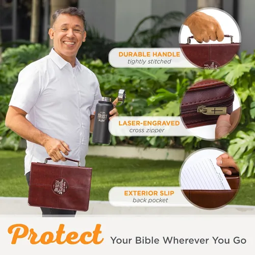 Vista 5 de Christian Art Gifts Funda protectora de piel sintética marrón castaño para la Biblia clásica para hombres y graduados: Esperanza y un futuro