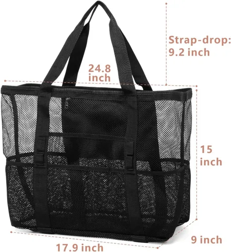 Vista 6 de F-color Mesh Beach Bag Family - Large Tote Bag for Cruise Pool Toys Beach Vacation Essentials
