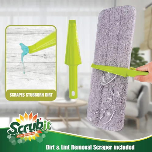 Vista 5 de SCRUBIT Trapeador de microfibra para todo tipo de suelos con 2 almohadillas lavables y reutilizables, altura ajustable, mango giratorio de 360