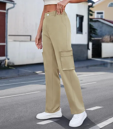 Vista 4 de ETOSELL Pantalones cargo de cintura alta para mujer, pantalones casuales de pierna ancha, elásticos, Y2K Streetwear con 6 bolsillos