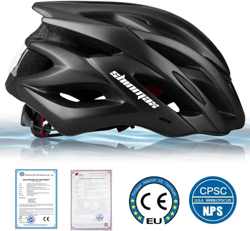 Vista 2 de Casco de bicicleta para hombre y mujer, casco de bicicleta Shinmax con luz trasera y visera desmontable