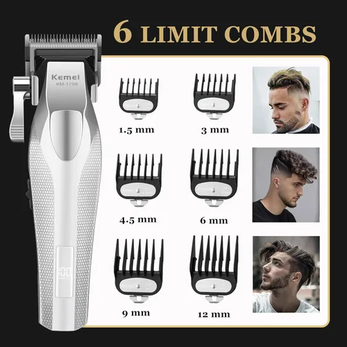 Vista 5 de KEMEI 1798 - Cortadora de pelo profesional para hombres, 9100 RPM inalámbrica, con cuerpo de metal, recortadora de pelo de 3000 mAh con pantalla