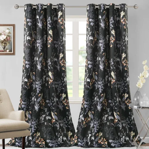 Vista 12 de H.VERSAILTEX Cortinas 100% opacas de 63 pulgadas de largo, juego de 2 paneles de cortinas estampadas con aislamiento térmico para dormitorio
