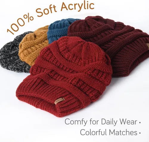 Vista 36 de FURTALK Gorro de invierno para mujer, con forro de satén, tejido trenzado, grueso, holgado, gorro cálido