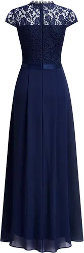 Vista 7 de Miusol Vestido largo formal de dama de honor con cuello redondo y encaje floral para mujer