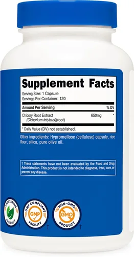 Vista 5 de Nutricost Raíz de achicoria de 650 mg por cápsula - 120 cápsulas a base de plantas, sin OMG, sin gluten