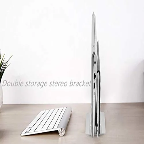 Vista 3 de Soporte vertical ajustable para laptop, soporte de escritorio ajustable para laptop, tamaño base ajustable compatible con portátiles