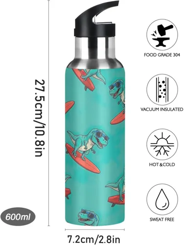 Vista 9 de Cute Funny Dinosaurs Green Stainless Steel Vacuum Insulated Water Bottle 32 Oz, BPA-Free Sport Water Bottle Leakproof Water Bottles
