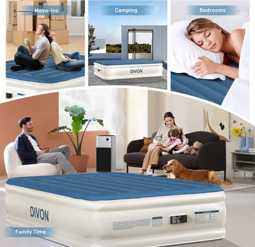 Vista 15 de Colchón de aire DIVON Full con bomba incorporada, colchón inflable de 18'' de grosor en 3 minutos, colchón hinchable plegable, colchón de aire