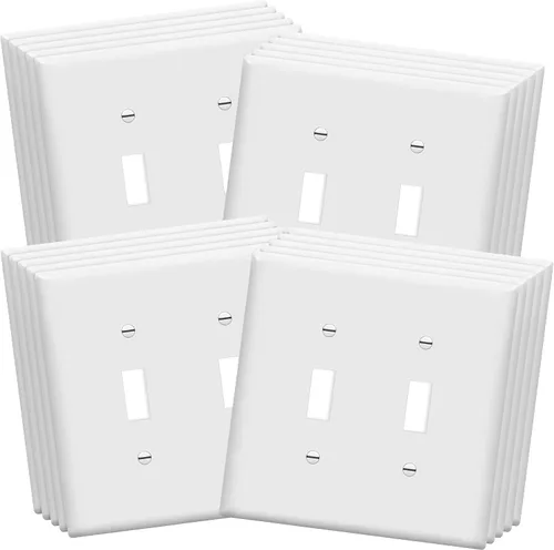 Vista 19 de ENERLITES Placa de Interruptor de Pared Doble, Placa de Interruptor de Palanca, 2-Gang Tamaño Mediano 4.88" x 4.92", Policarbonato Termoplástico