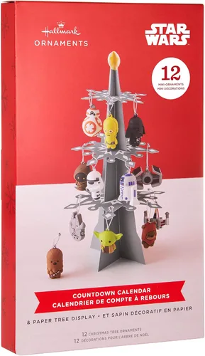 Vista 3 de Calendario de cuenta regresiva de Star Wars de Hallmark, set de árbol de Navidad colgante en miniatura con 12 adornos pequeños, (0002HCM9186)