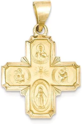 Vista 9 de ICE CARATS Collar con colgante de medalla de cuatro vías de oro amarillo de 14 quilates, joyería fina religiosa para mujer, regalos para ella