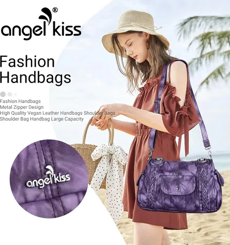 Vista 7 de Angelkiss - Bolsos y bolsos de mano para mujer, de cuero vegano lavado, bolso cruzado de hombro