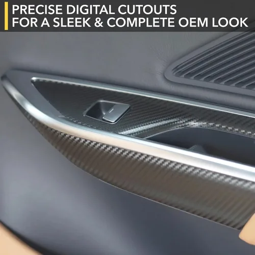 Vista 4 de Envoltura interior para Lucid Air, incluye tapa de consola central, tablero (2 piezas), bordes de puerta (2 unidades cada uno), envolturas de vinilo