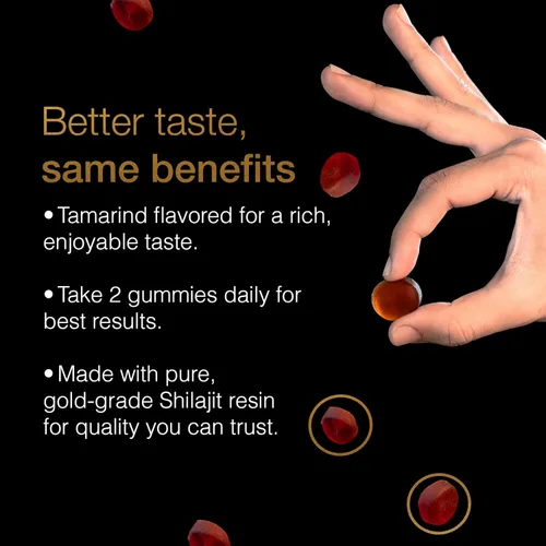 Vista 4 de Be Bodywise Gomitas Puras de Shilajit del Himalaya en Oro Sin Azúcar Añadido Ashwagandha, Gokshura Ácido Fúlvico y 85+ Minerales Traza