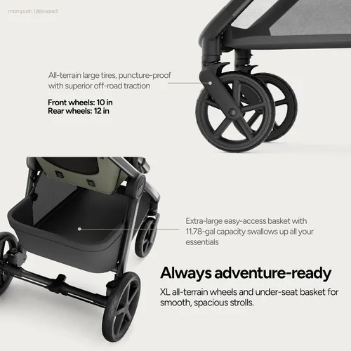 Vista 8 de Mompush Ultimate 3 - Cochecito de cuna con tabla de jinete, cochecito convertible de tamaño completo prémium para bebés y niños pequeños con asiento