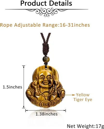 Vista 6 de Top Plaza Collar con dije de amuleto de ojo de tigre para hombre, con dije de protección de talismán de cristal curativo natural, collar de piedras