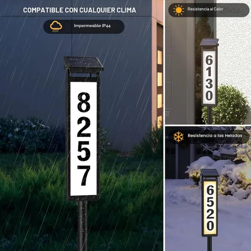 Vista 4 de Eyrosa Letrero de dirección con luz LED solar, números de casa para patio exterior, placa de números impermeable para exteriores, color negro