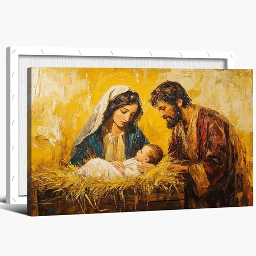 Vista 30 de Arte de pared en lienzo de Jesús y Cordero, Arte de pared en lienzo de Jesús abrazando a un cordero fangoso, Arte de pared cristiano para decoración