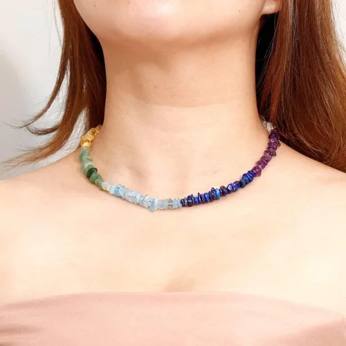 Vista 8 de Jewever Gargantilla de 7 chakras para mujer, cristales reales de Reiki y piedras curativas, buena suerte, equilibrio, meditación, yoga, joyería