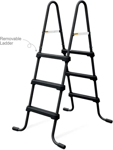 Vista 2 de Funsicle SureStep - Escalera de piscina de acero ligero de 3 escalones para exteriores con pies antideslizantes para uso en exteriores, color negro