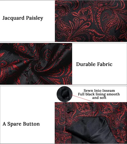 Vista 5 de DiBanGu Chaleco de traje de cachemira para hombre, chaleco jacquard de seda y corbata, chaleco formal de cuello de chal, 7 piezas para fiesta