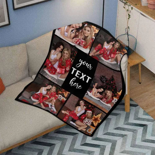 Vista 4 de InterestPrint Manta personalizada con nombre, 6 fotos, manta personalizada para aniversario, boda, para marido, esposa, amantes, 6 tamaños
