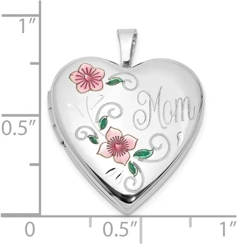 Vista 2 de Collar con colgante de plata de ley 925 chapado en rodio epoxi de 0.787 in con diseño floral de mamá, amor, corazón, foto, collar con colgante