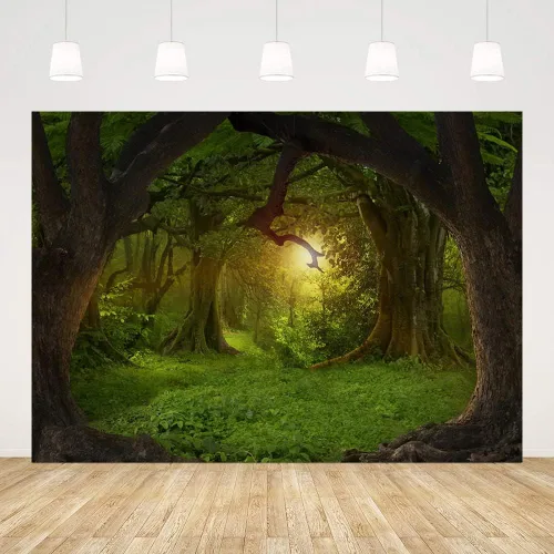 Vista 3 de MEHOFOND Telón de fondo de bosque de selva encantado de 7 x 5 pies, paisaje natural, fotografía, fondo, decoración de fiesta de cumpleaños