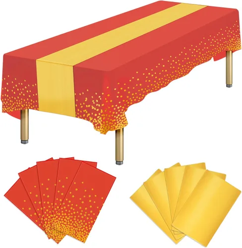 Vista 19 de Paquete de 10 manteles rectangulares de plástico y camino de mesa de satén, mantel desechable negro rectangular y dorado para cumpleaños