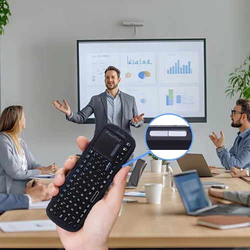 Vista 8 de iPazzPort Mini teclado inalámbrico con panel táctil, Bluetooth y 2.4GHz Touchpad • 2.4GHz USB y Bluetooth • Batería AAA • Receptor USB incluido