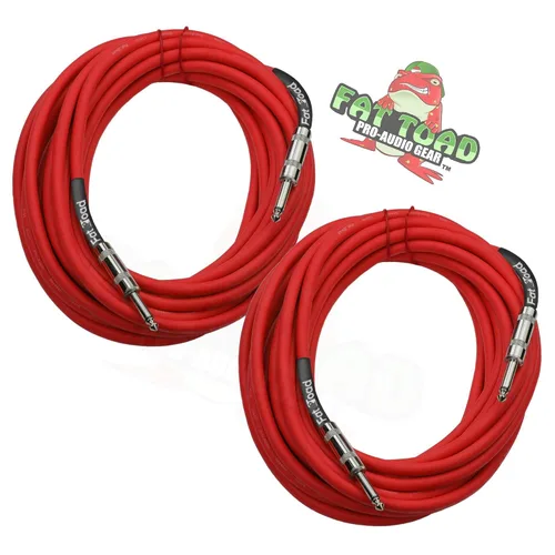 Vista 2 de Fat Toad Cables de altavoz de 25 pies de 1/4 pulgadas (serie Rojo-Flexpro), paquete de 2 cables de audio para DJ con conectores macho Jack, cable