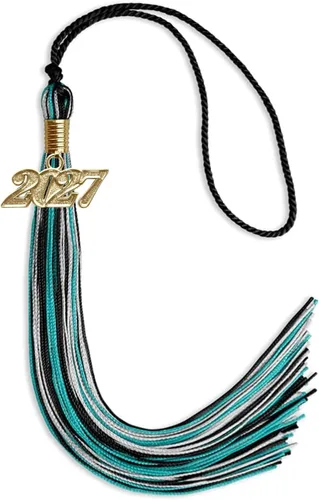 Vista 68 de Endea Graduation Borla mixta de triple color con gota de fecha dorada (negro/dorado/blanco, 2021)